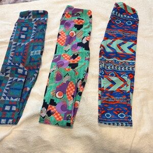 3 pair- LuLaRoe Kids Leggings in Teal, Purple, Red, Blue